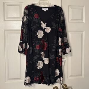 Label By 5 Twelve Contemporary Multi Color Dress Sheer Sleeve Flowy 519952 Sz 4